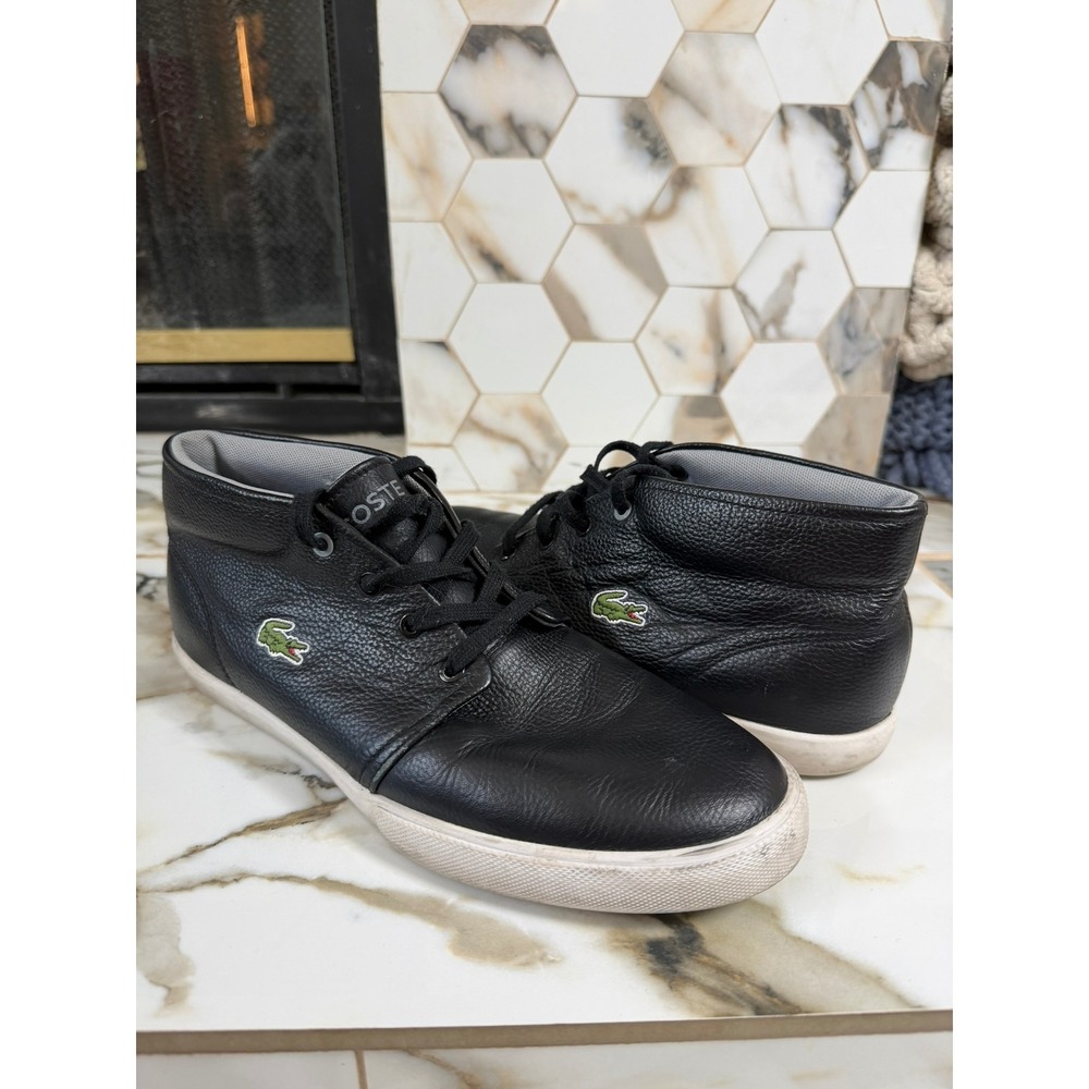 Lacoste Asparta 118 1 P Sneakers Mens 9 Black Tumbled Leather Mid Top Shoes